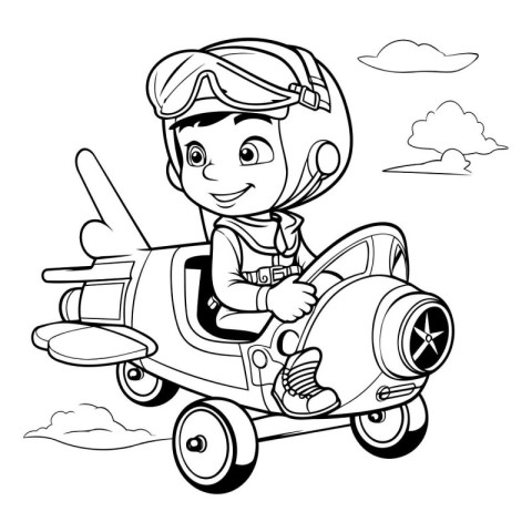 Cute little boy with toy airplane. Cartoon vector illustration f