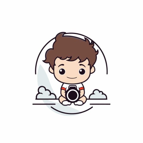 cute boy with camera on white background. vector illustration ep