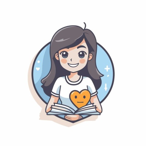 Cute girl reading a book. Vector illustration in cartoon style.