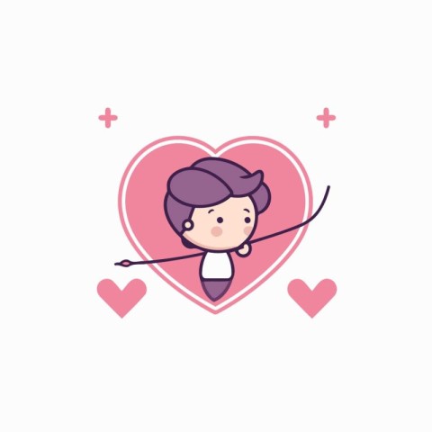 Cute boy with bow and arrow in heart. Vector illustration.