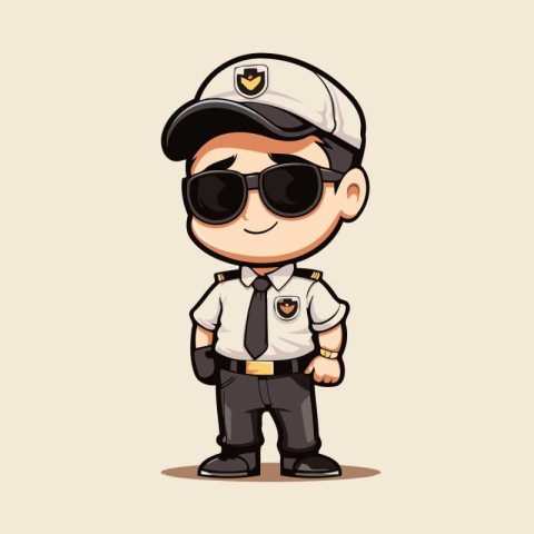 Cartoon police officer in a cap and sunglasses. Vector illustrat