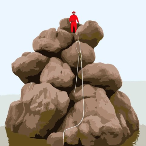 Man climbing on a rock. vector illustration. eps 10.