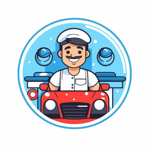 Chef in a car service. Vector illustration in flat style.