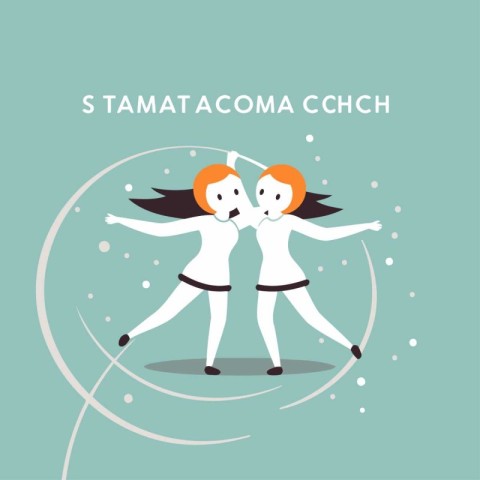 Couple of girls dancing in snowflakes. Vector illustration.