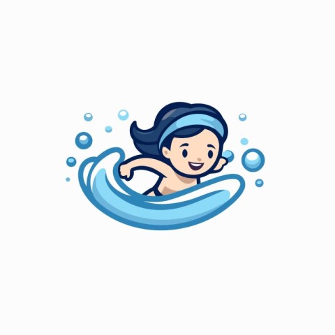 Cute boy swimming in the sea. Vector illustration on white backg