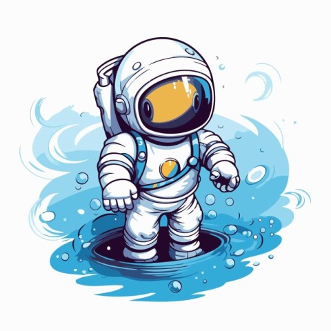 Astronaut in the water. Vector illustration on white background.