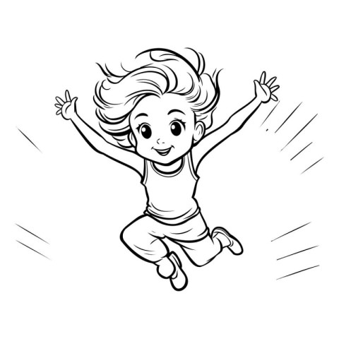 Vector illustration of a happy little girl jumping isolated on w