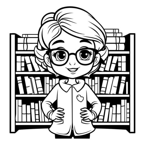 Girl teacher in library cartoon vector illustration graphic desi