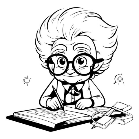 Cartoon teacher with a book and a pen. Vector illustration.