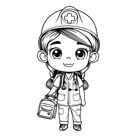 cute little boy firefighter with uniform and helmet vector illus