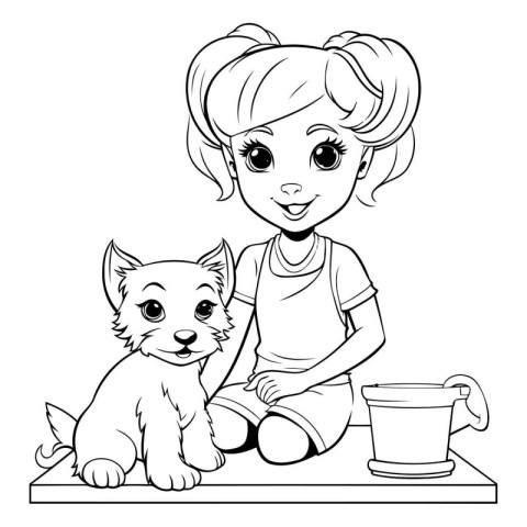 Cute little girl with her cute dog. Vector illustration for colo