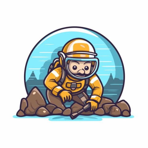 Astronaut on the rocks. Vector illustration in cartoon style.