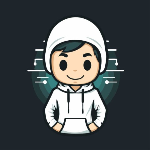 Vector illustration of a boy in a white hoodie. Technology theme