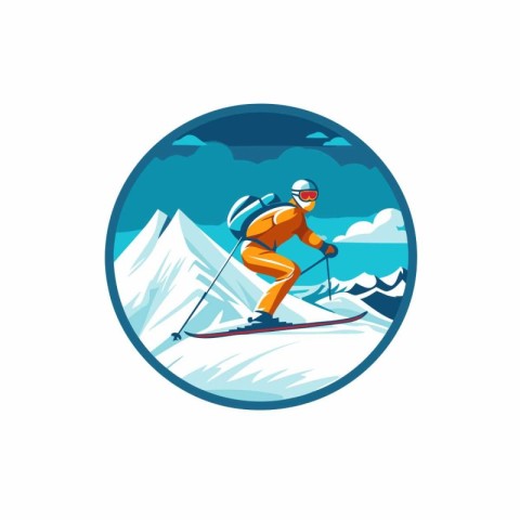 Skier in the mountains. Vector illustration on a white backgroun