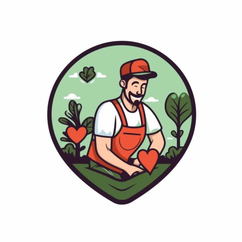 Gardener with a heart in his hand. Vector illustration.