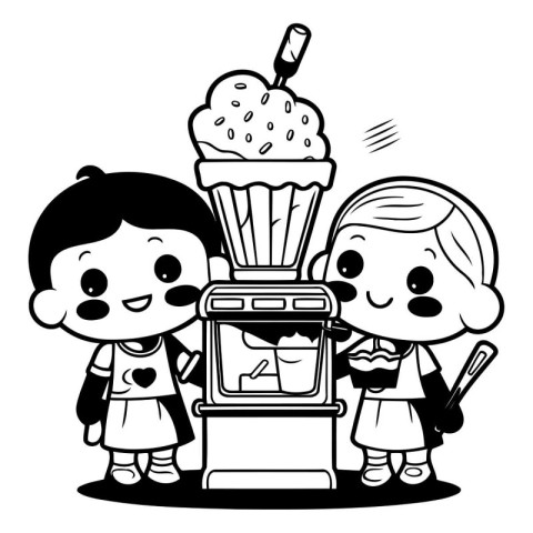 Illustration of Stickman Kids Holding an Ice Cream Machine and a