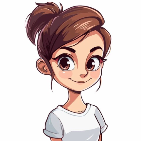 Beautiful smiling girl in white t-shirt. Vector illustration.