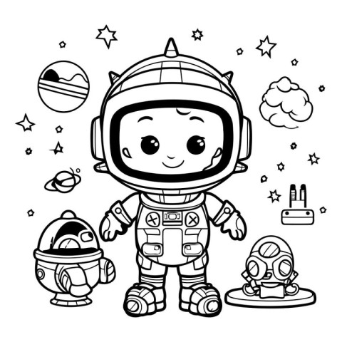 Cute cartoon astronaut on space background. Vector illustration