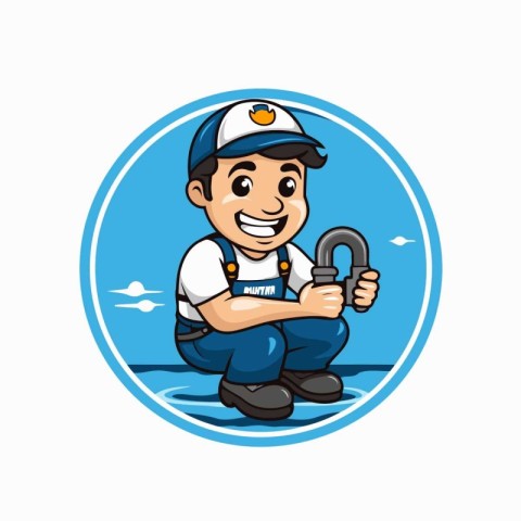 Illustration of a mechanic holding spanner in circle background