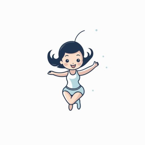 Cute little girl jumping in the air. Vector illustration in cart