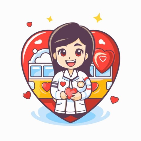 Cute cartoon astronaut girl in heart shape. Valentine's day vect