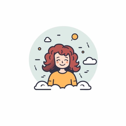 Vector illustration of a girl in the clouds. Flat style design.