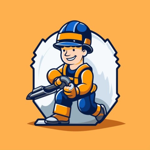 Vector illustration of cartoon construction worker with shovel a