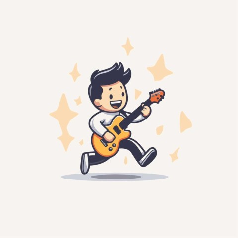 Cartoon musician playing the electric guitar. Cute vector illust