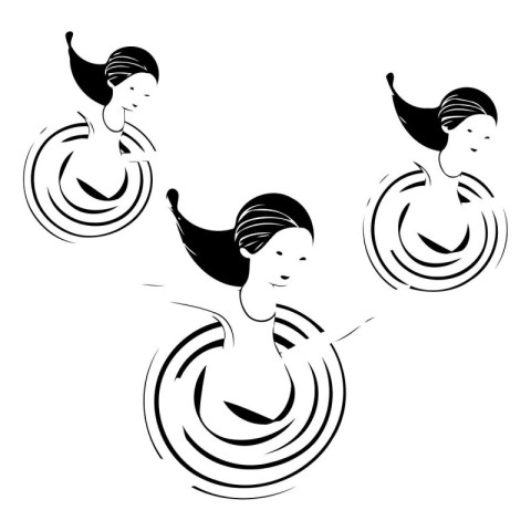 Vector illustration of a girl in a swimming pool. Black and whit