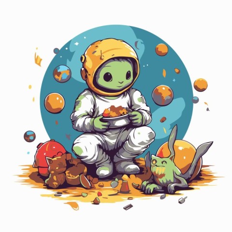 Astronaut in outer space. Vector illustration of a cartoon chara