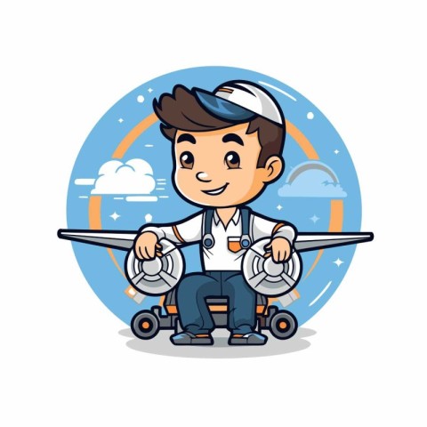 Airplane pilot character design. Vector illustration of a cartoo