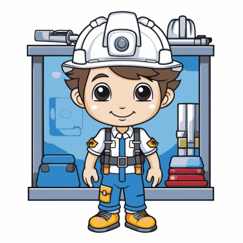 Illustration of a Cute Little Boy Wearing a Fireman Uniform and