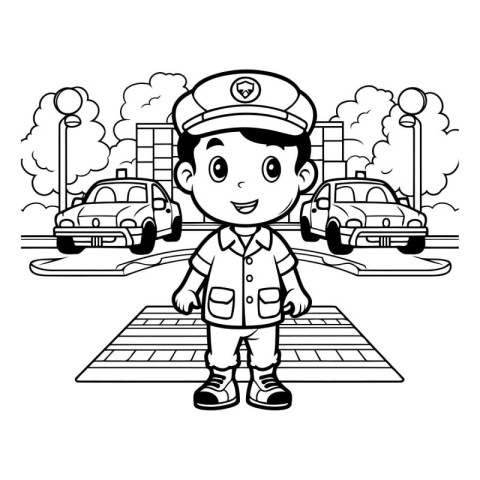 police boy with uniform in the city vector illustration graphic