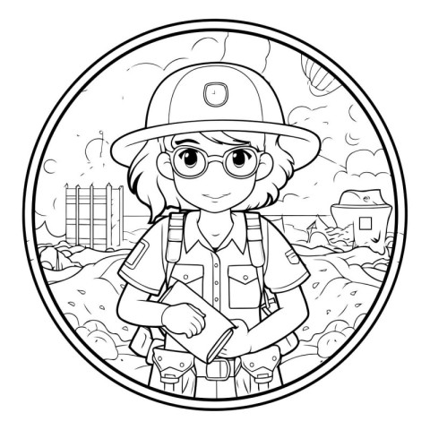 Coloring Page Outline Of a Girl Construction Worker With a Clipb