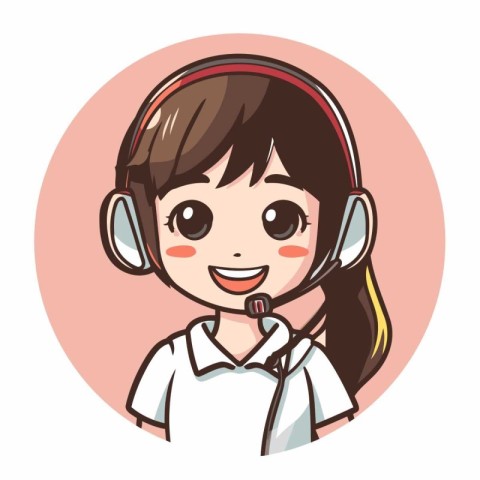 Illustration of a Cute Girl with Headset and Smiling