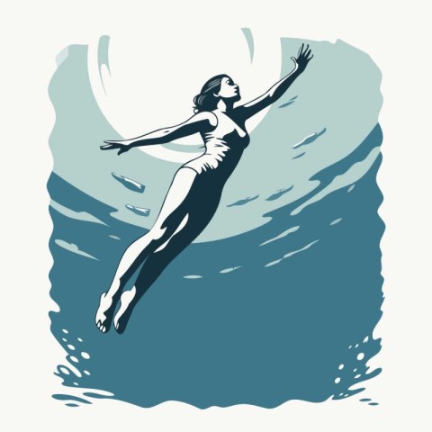 Girl in a swimsuit jumping into the sea. Vector illustration.