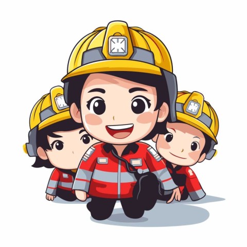 Illustration of a Cute Fireman and Kids Wearing Uniform