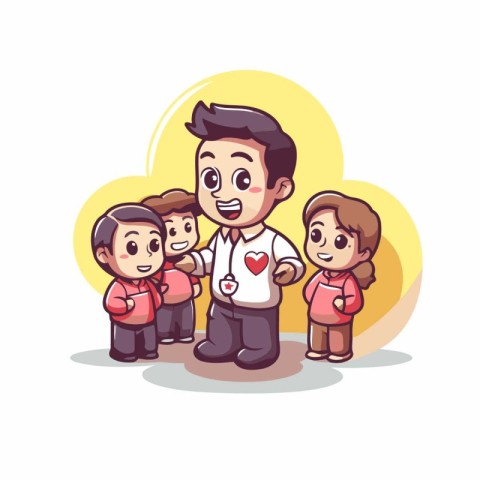 Father and children cartoon vector illustration. Happy family wi