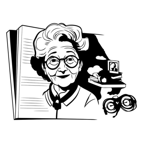 Retro grandmother with book. Vector illustration ready for vinyl