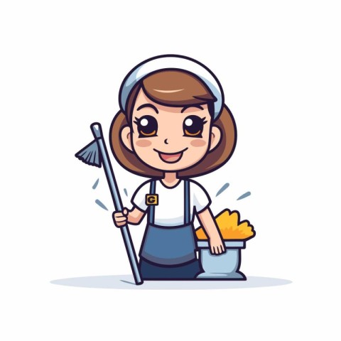 Cleaning Girl Mascot - Cleaning Service Vector Illustration