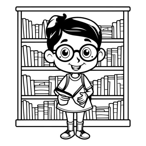 cute little student girl in the bookshelf vector illustration de