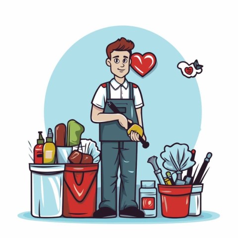 Cleaning service cartoon icon vector illustration graphic design