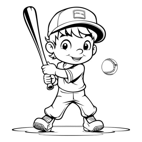 Little Boy Baseball Player Cartoon Mascot Character Vector Illus