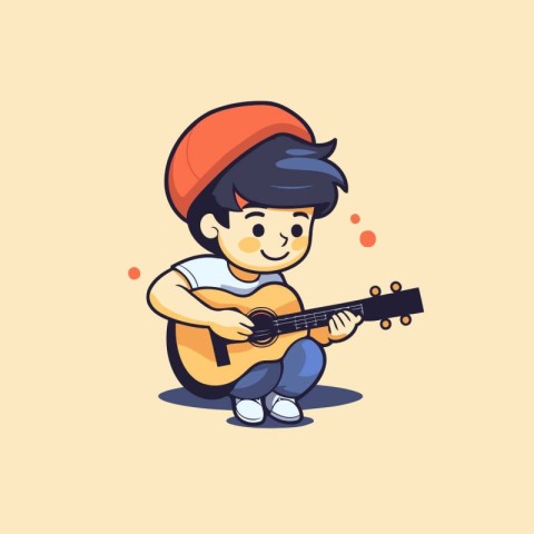 Cartoon boy playing guitar. Vector illustration. Cute cartoon ch