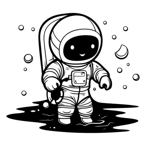 Astronaut in water. black and white vector illustration for colo