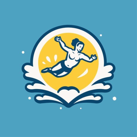 Girl swimming in the sea. Vector illustration. flat design. icon