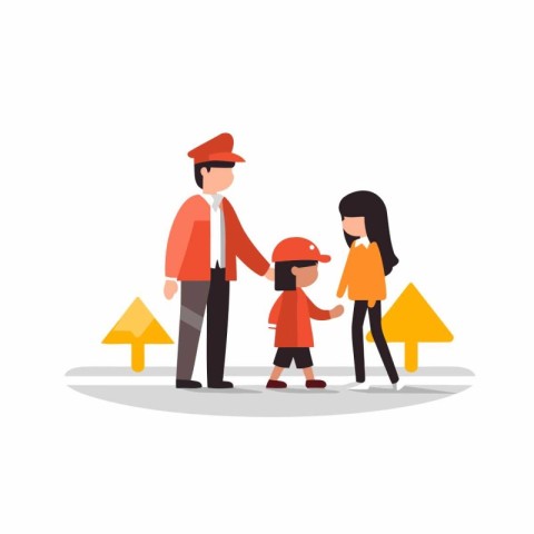 Cute family with little daughter and father. Flat style vector i