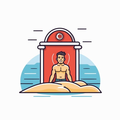 Vector illustration of a man in a swimming pool. Flat style.