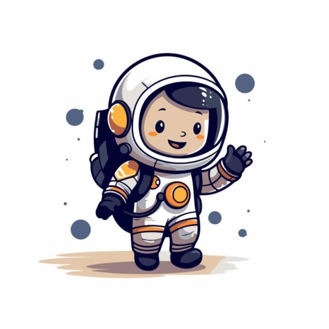 Cute cartoon astronaut in outer space. Vector illustration on wh