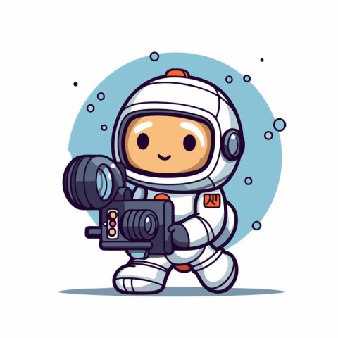 Cute astronaut with camera. Vector illustration. Cute cartoon ch